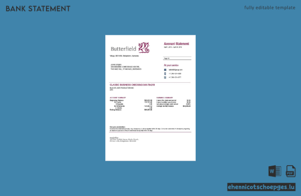 Beispiel eines Kontoauszugs der Butterfield Bank aus Barbados (Word-Vorschau)